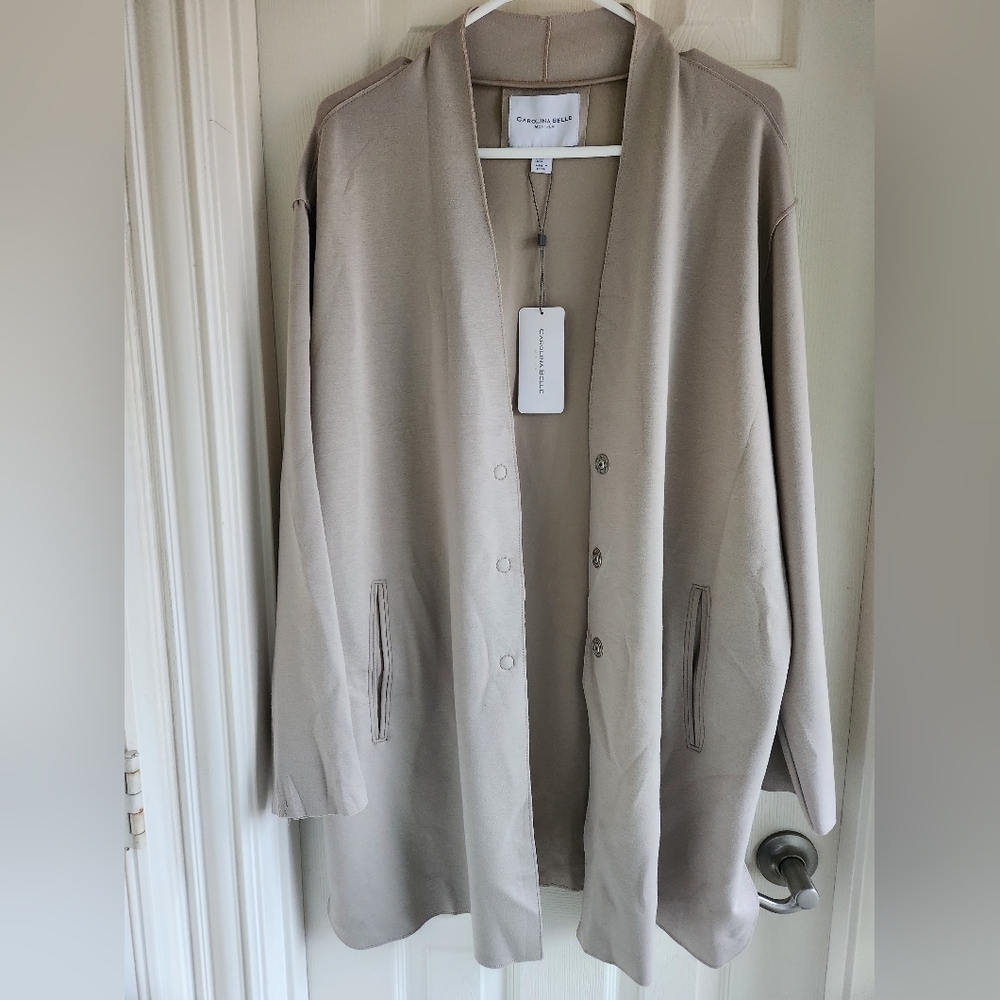 Carolina Belle Montreal XL Beige Tan Long Jacket Cardigan Sweater Coat